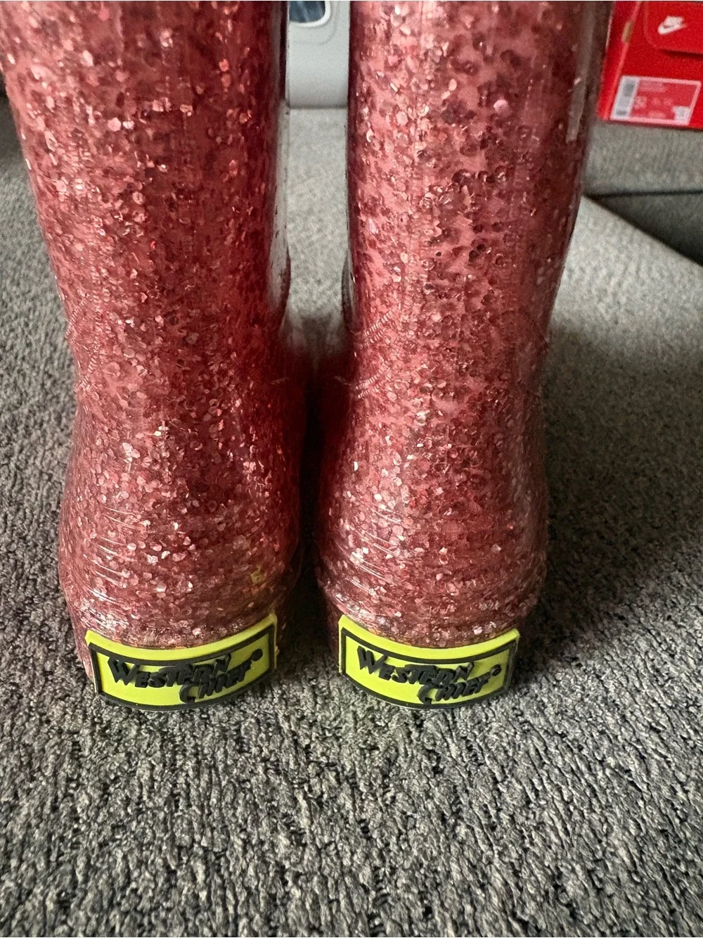 Western Chief Girls' Pink Glitter Rain Boots with Pull Straps